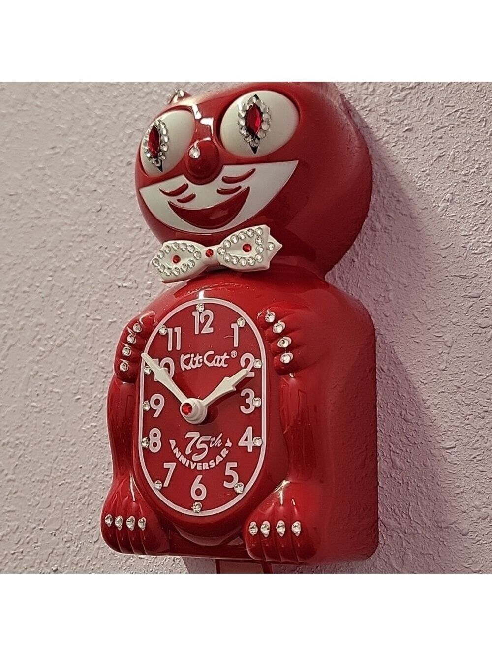 SUPER RARE JEWELED 75th Anniversary Red Kit-Cat Klock Clock - Picture 5 of 5